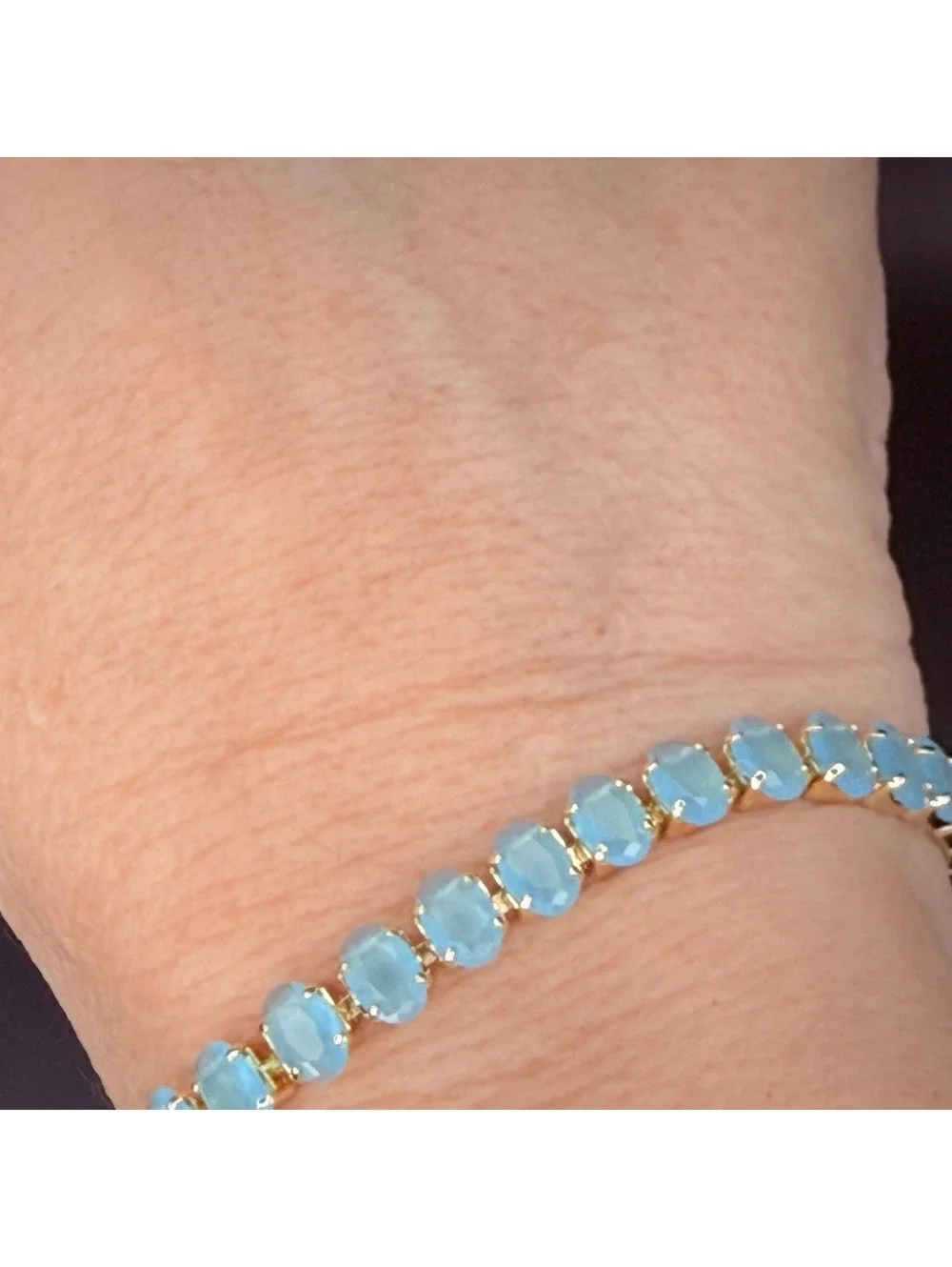 candy+clover oval aqua frost crystal gold tone tennis bracelet
